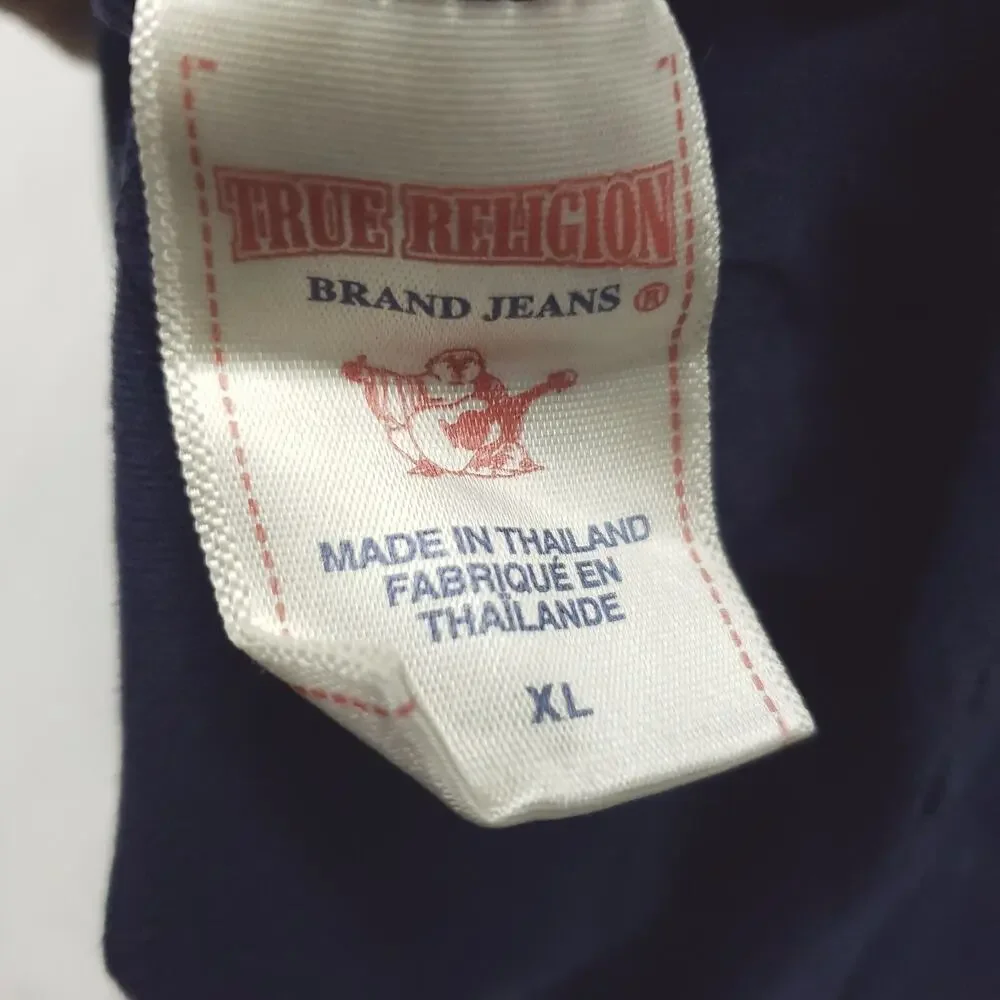 True Religion World Tour Shirt Mens XL Blue Short Sleeve Crew Neck Pullover